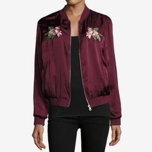 Floral Embroidered Red Bomber